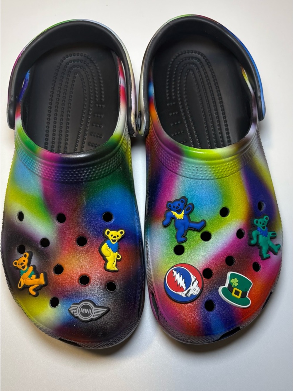 CROCS Tie-Dye Rainbow Slip-On Mules with Novelty Charms